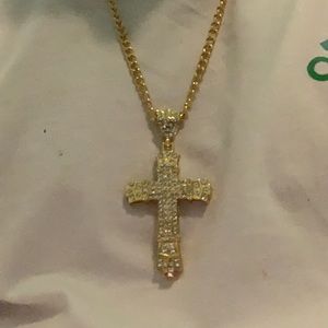 Men’s gold and diamonds cross chain 24k gold